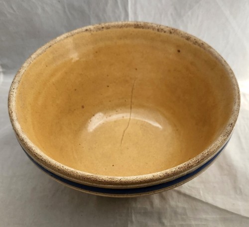 Antique Yellow Ware Size 8 Stoneware Crock Blue Bands 8" MIXING BOWL - Picture 2 of 5