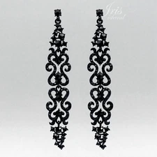 Long Black Jet Chandelier Drop Dangle Earrings Crystal Rhinestone Prom Women 608