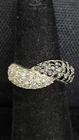 Vintage DQ Black and White CZ Sterling Silver Bipass Ring. size 6