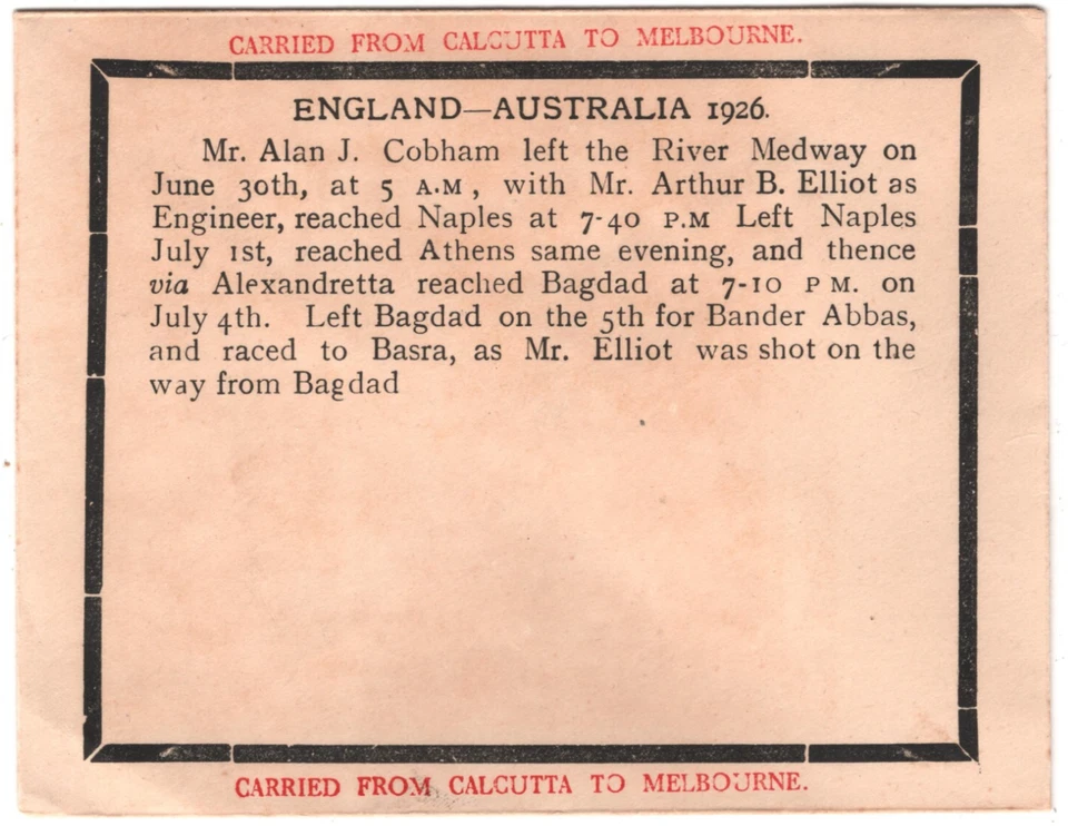 INDIA Air Cover 1926 CALCUTTA-MELBOURNE Cobham Flown SIGNED Stephen Smith  KA509 - Image 4 of 4