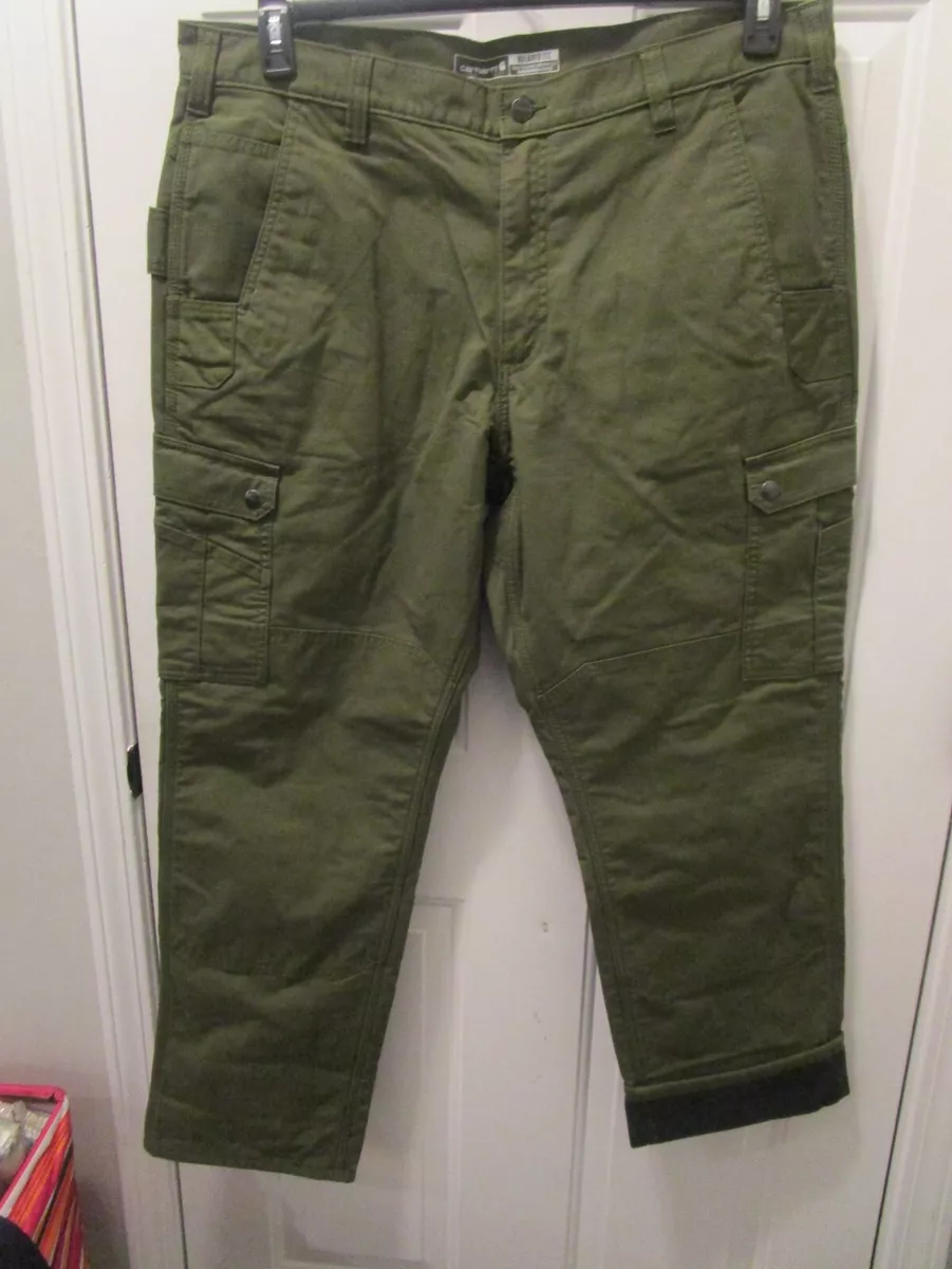 CARHARTT RUGGED FLEX RIGBY RIPSTOP CARGO FLEECE LINED GREEN PANTS