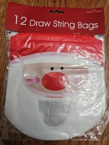 Santa  Shaped Treat Bags 12 Count Draw String