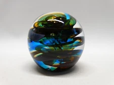 Dynasty Gallery Heirloom Collectibles Glass Paperweight Blue Green Brown Swirl