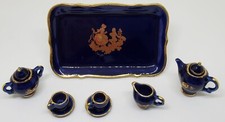Limoges Castel France Porcelain Cobalt Blue/Gold Vintage Miniature Tea Set 10PC