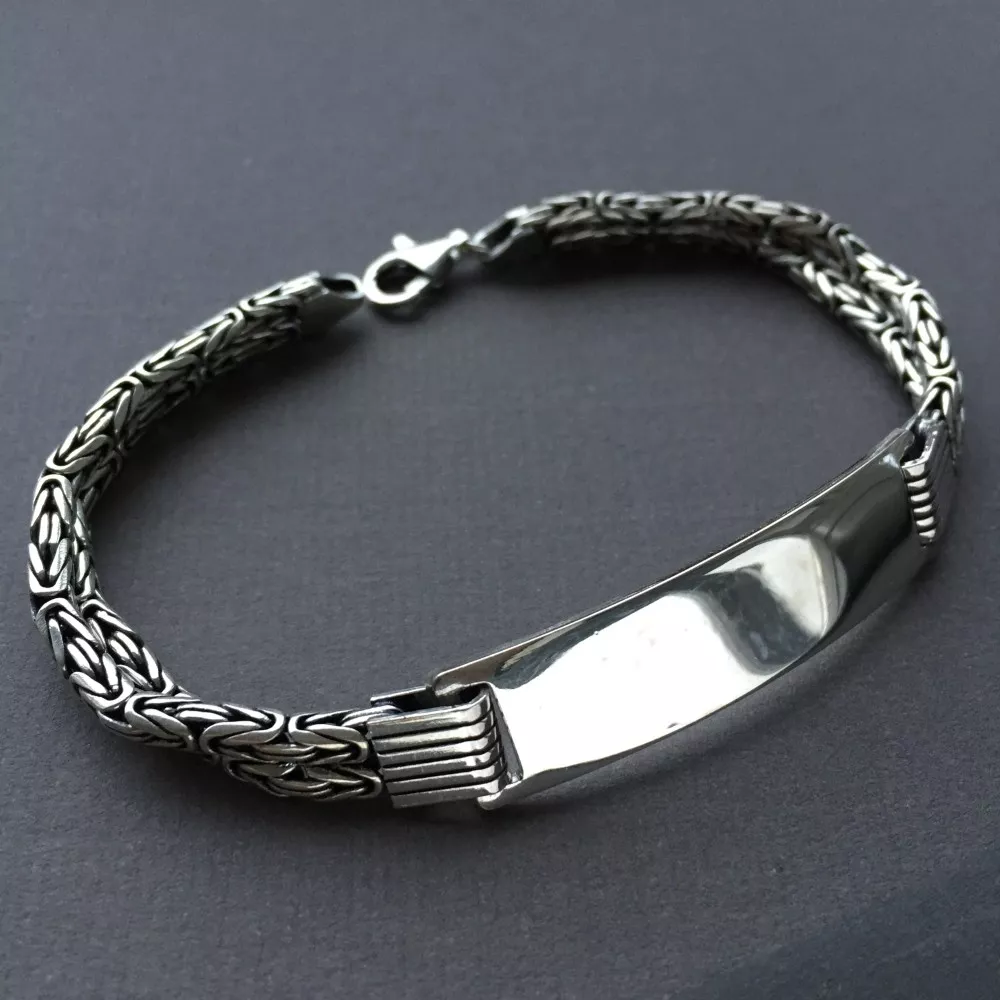 Stainless Steel Engravable Byzantine Bracelet Silver