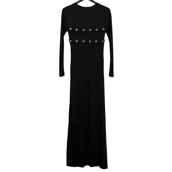 Nuevo con etiquetas Maxi Vestido Diesel Talla S Negro D-Raspery Manga Larga Con Detalle de Botones a Presión Foto 4 de 4