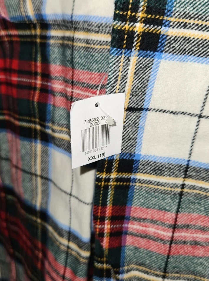 Old Navy Girls SIZE 18 Long Sleeve Tunic Length Flannel Shirt WHITE TARTAN 15724 - Image 4 of 4