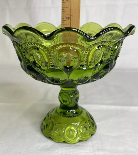 LE Smith Pedestal Vidrio Verde Luna Estrellas Compota Caramelo Plato Esmeralda Decoración Retro - Imagen 6 de 8