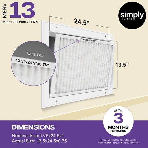 Simply Filters 13.5x24.5x1 MERV 13, MPR 1500, AC Furnace HVAC Air Filter - Picture 2 of 56