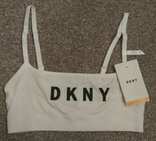 NWT S DKNY White Logo Print Seamless Scoop Bralette Top NEW