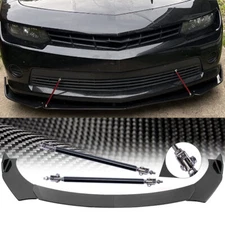 For Chevrolet Comaro Carbon Fiber Front Bumper Lip/ Splitter Spoiler+Strut+Rods