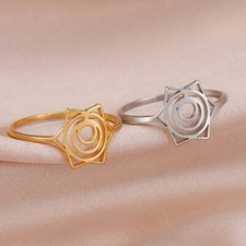 Women Men Stainless Steel Star of David Circular Inverted Triangle Finger Rings