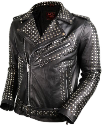 Herren Nieten Lederjacke Jacke Rocker Biker Punk Designer Lederjacke Slim 1035 - Bild 1 von 3