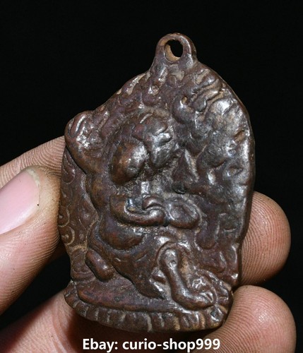 Colgante amuleto exorcismo Buda de la deidad iracunda mahakala de bronce tibetano antiguo de 5 cm - Imagen 3 de 5