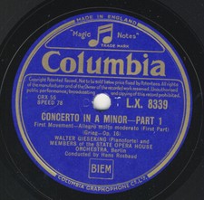 Edvard Grieg: Klavierkonzert a-moll - Gieseking, Rosbaud - Columbia 4 X 78 rpm