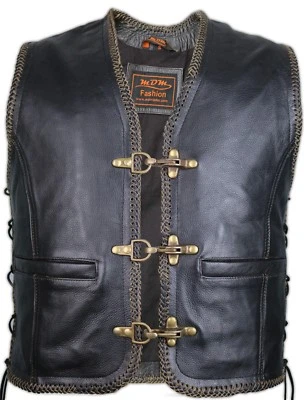 MDM Herren Biker Motorrad Lederweste Lederkutte Vintage Leder Biker Weste Chopper