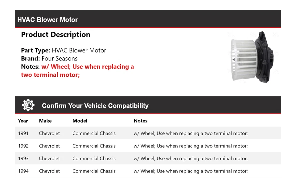Motor soplador de climatización chasis comercial Chevrolet 1991-1994 4 estaciones 1992 1993 Foto 2 de 4
