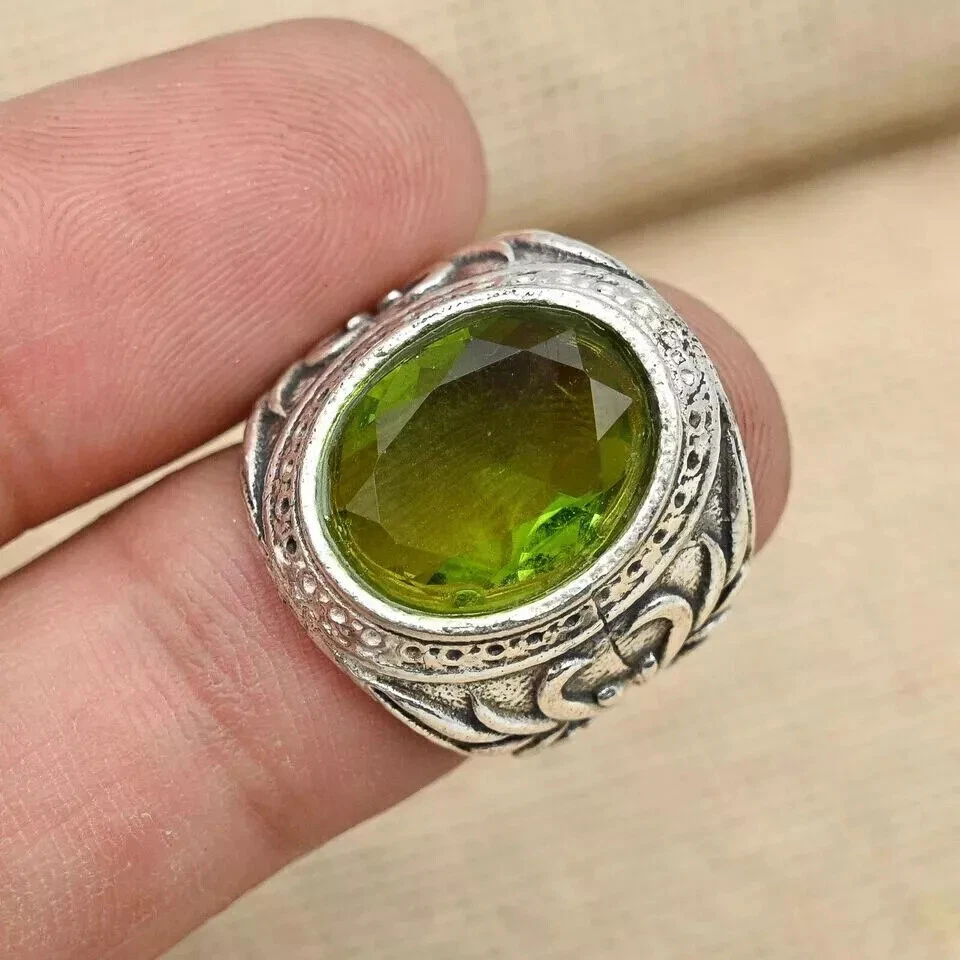Anillo de piedras preciosas de peridoto de plata de ley 925 anillo de regalo para hombre todas las tallas D79 Foto 2 de 4