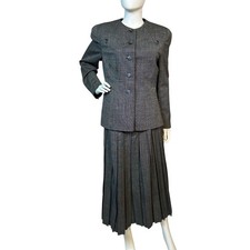 Vintage Wool Skirt Suit Set Pleated Business Christian Dior The Suit Sz 12 KC