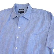 Austin Reed Mens Button Up Shirt L Light Blue 100% Linen Pocket Dry Clean Only