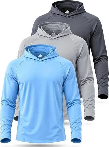 3 Unidades de camisetas manga larga con capucha para hombres para ir de pezca - product listing photo