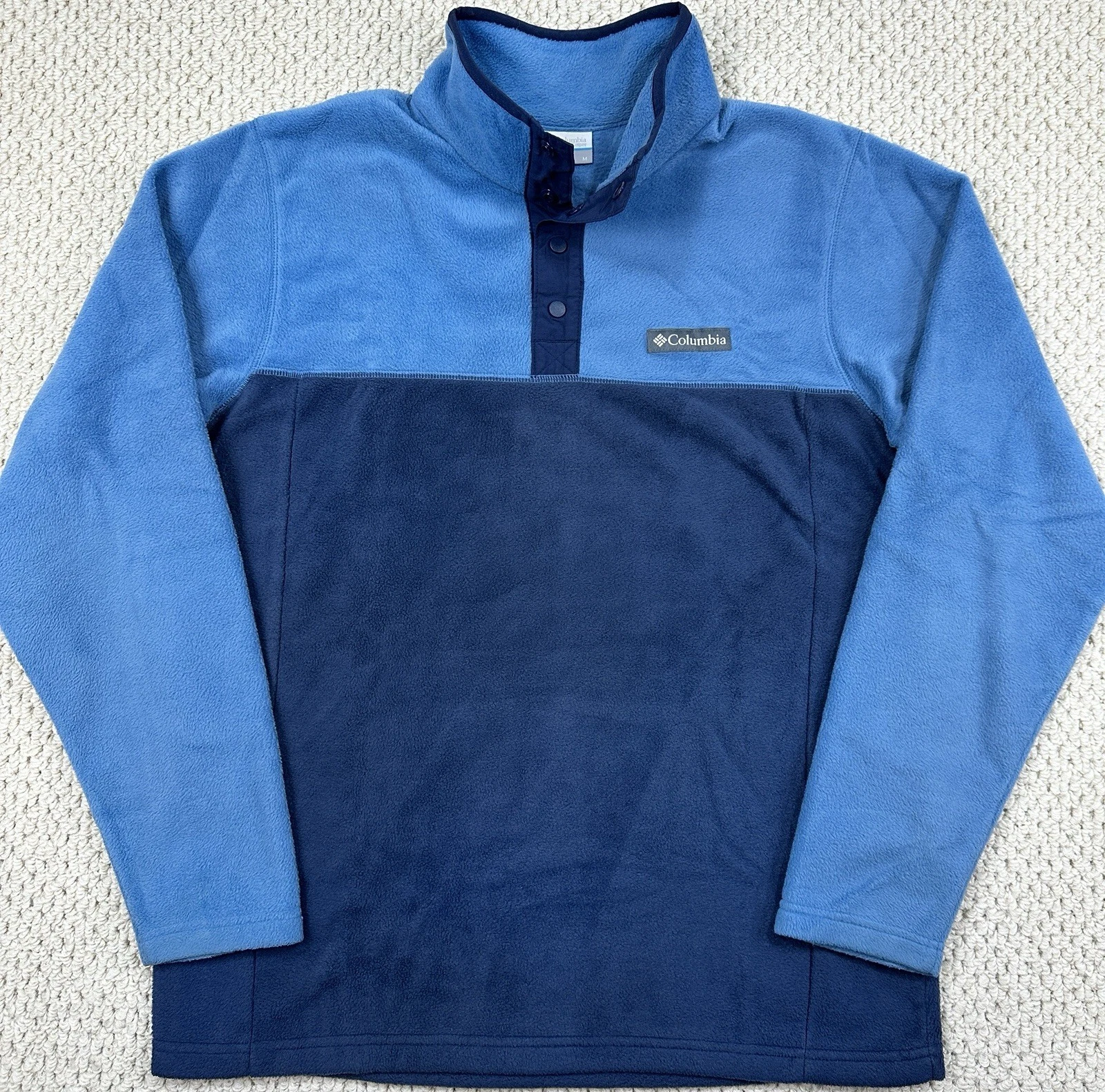 Columbia Quarter Snap Jacket Mens M Blue Two-Tone Flattop Ridge Fleece Pullover