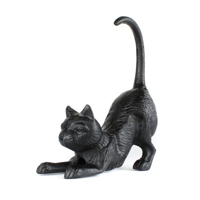 Black Cast Iron Playful Cat Figurine Heavy-Duty Antique Style Decor & Bookend