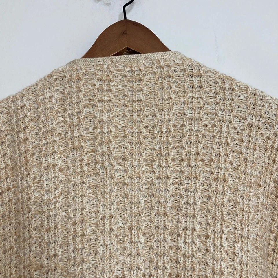 Vintage Cardigan Sweater Mens Large Beige Cable Knit Eclectic Grampa Grunge Foto 4 de 4