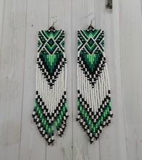 Tribal Earrings Native Large Boho American Seed Beads Handmade Earring