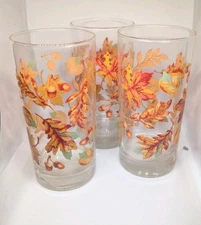 Fall Glass Tumblers-Set Of 3 Libbey Autumn Fall Leaves