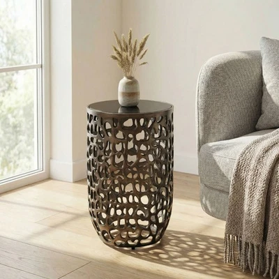 Table d'appoint 30cm noire Verre Aluminium Table salon Table basse Métal Ronde - Photo 1/4