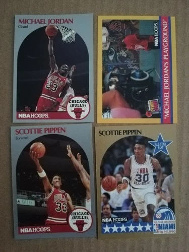 MICHAEL JORDAN and SCOTTIE PIPPEN 1990-91 NBA Hoops Trading Cards NEAR MINT 1990