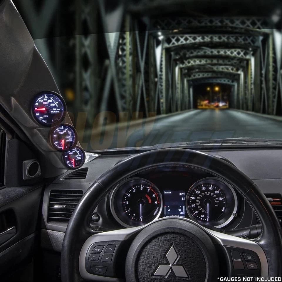 Cápsula de pilar GlowShift gris triple calibre 52 mm para 08-15 Mitsubishi Lancer EVO X Foto 2 de 3