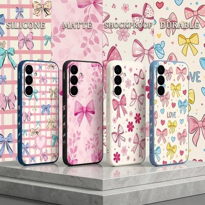 Rosa Schleife Silikon Case Für Samsung S26 Ultra S25 A17 A57 A16 Blumen Cover