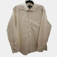 Pronto Uomo Slim Fit Dress Shirt Men 17 34/35 Beige Cream No Iron Cotton Button