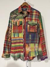 Polo Ralph Lauren Sz M Southwestern Shirt VTG Patchwork RRL Outdoor Sportsman