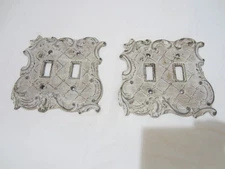 2 vintage french style double light switch covers distressed painted metal or 