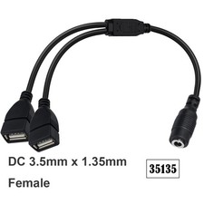 DC 3.5mm x 1.35mm Female to 2 Dual USB A Female Power Charging Cable Routers LED