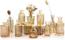 Gold Amber Glass Bud Vases Set of 12, Small Vases for Flowers, Champagne Mini Vi