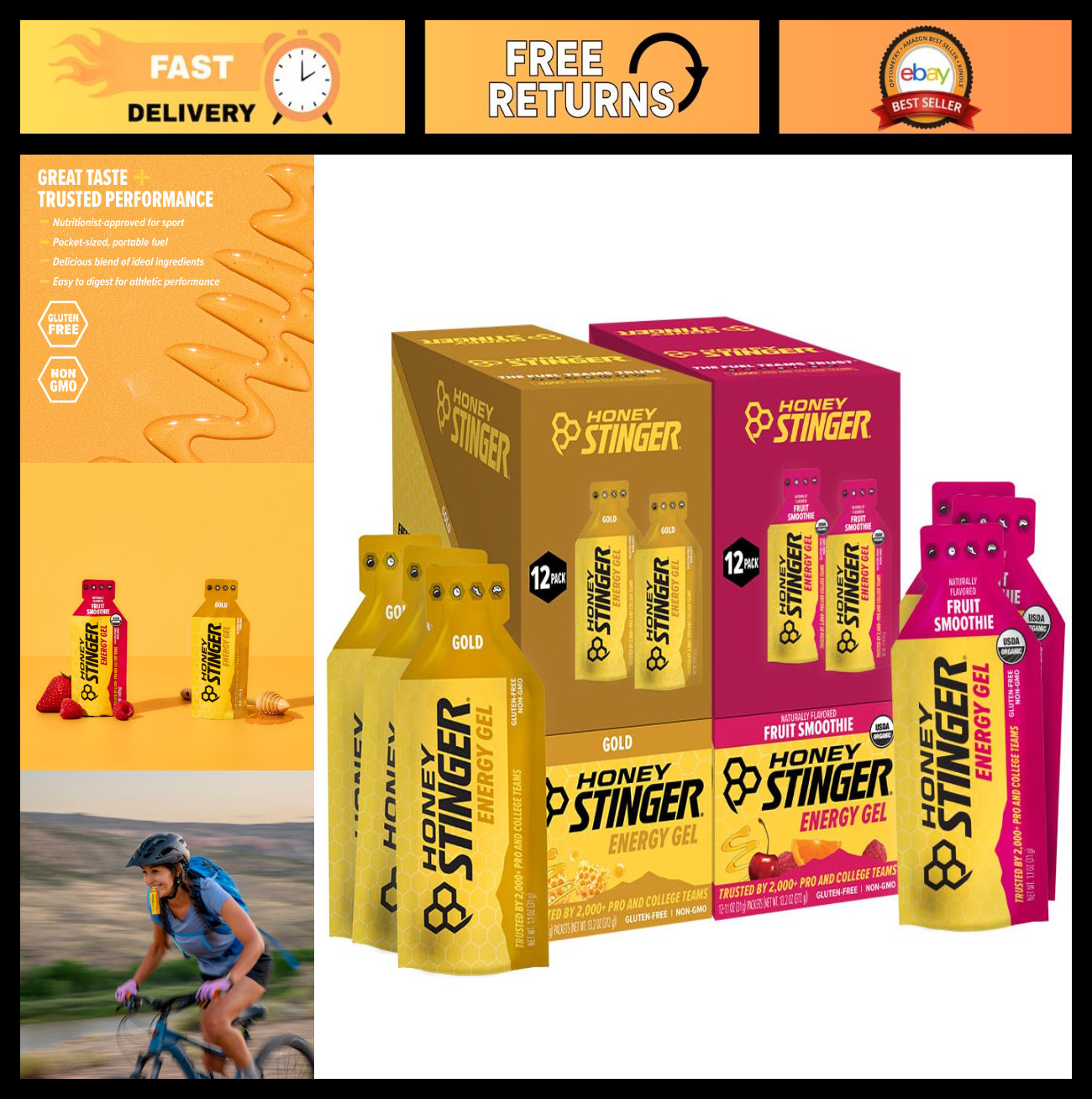 Energy Gel Variety Pack - 24 Count, Gluten Free, Caffeine Free, Sports Nutrition
