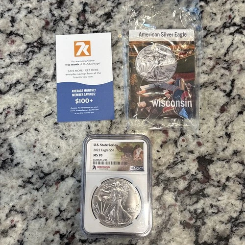 2022 $1 AMERICAN SILVER EAGLE NGC MS70 U.S. STATE SERIES WISCONSIN LABEL