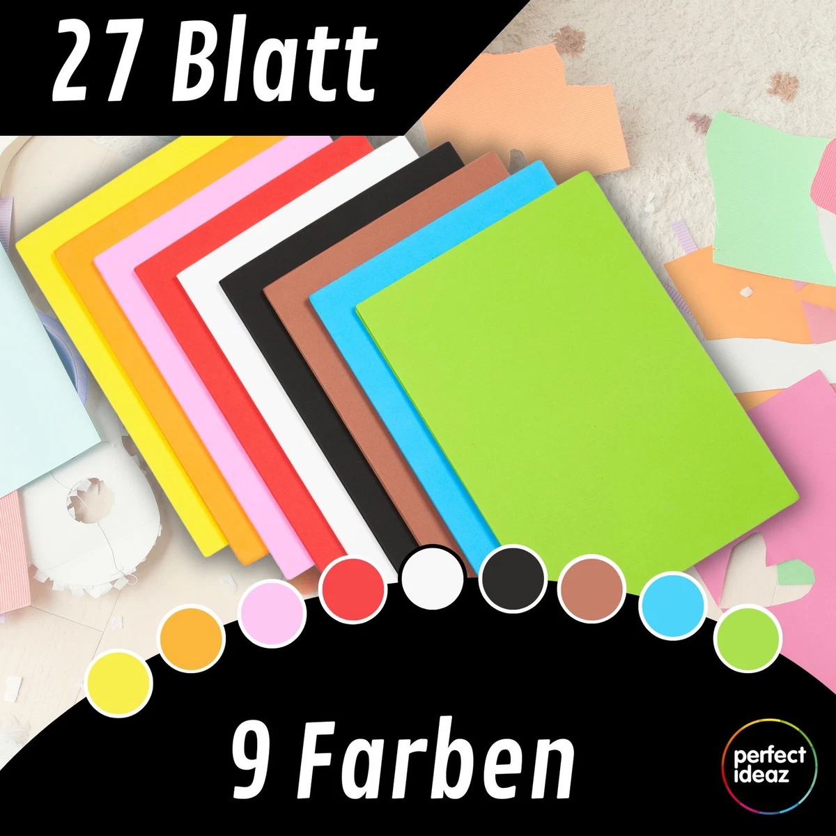 perfect ideaz Moosgummi A4 27 Blatt 2mm Bastelmaterial farbig Schaumstoff Platte