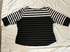 Ruby Rd. 3X Black White Gray Striped Knit Boat Neck 3/4 Sleeve Plus Size