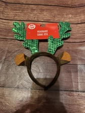 Christmas House Green Sequin Reindeer Antler Headband Christmas Holiday New