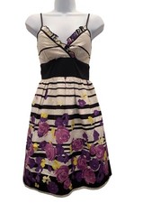 Snap Sundress Sz S Purple Floral Striped Spaghetti Ruffled CottageCore FairyCore