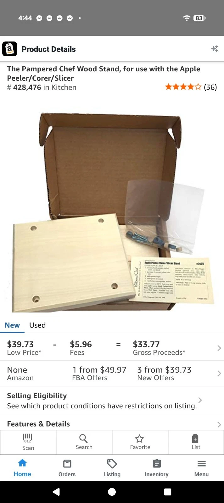 The Pampered Chef Wood Stand use with the Apple Peeler/Corer/Slicer #2435 NEW