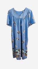 Vintage National Blue Floral Short Sleeve Knee Length House Dress MuuMuu Pockets