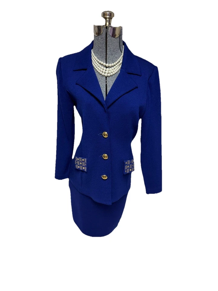 St John By Marie Gray Skirt Suit Size S Two Piece Set Gold Tone Embellished EXEC - Image 4 of 4