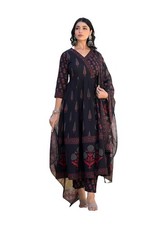 Women's Viscose Printed Anarkali Kurta And Pant Set With Dupatta