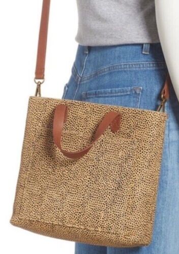 New Madewell Transport Crossbody Bag Purse Leather Leopard Print Calf Hair On